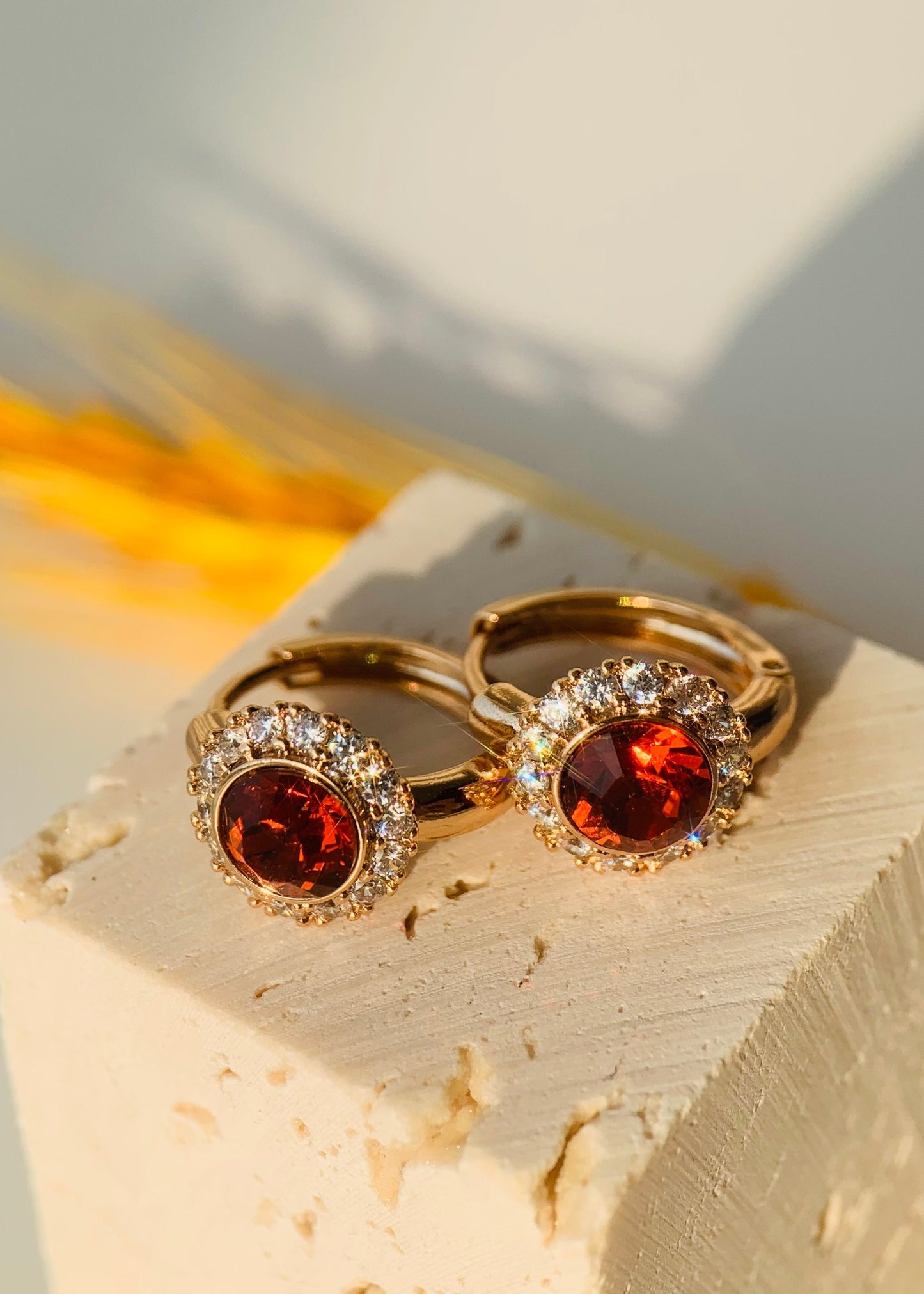 18K Real Gold Plated Red Diamond Earrings