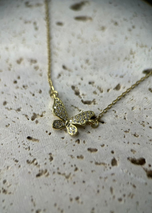 18K Real Gold Plated Butterfly Small Diamonds Necklace