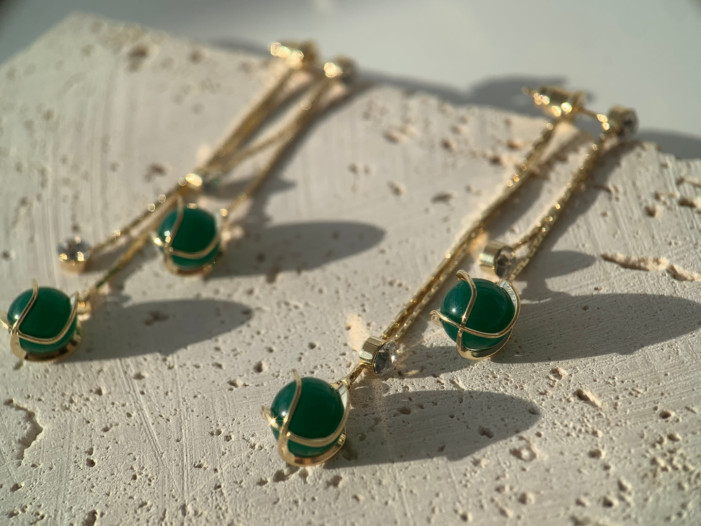 18K Real Gold Plated Forrest Green Dangle Earrings