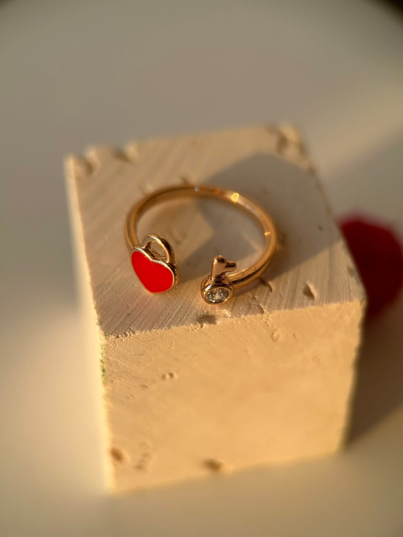 14K Real Gold Plated Heart and Lock Adjustable Ring