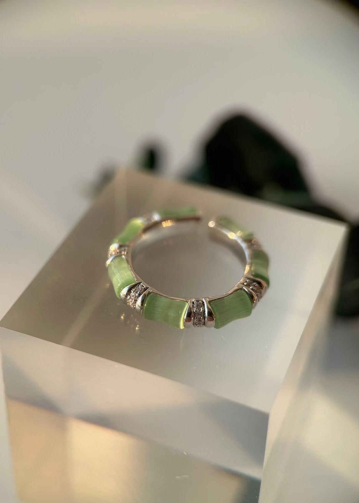 Green Jade, Sterling Silver Adjustable Ring