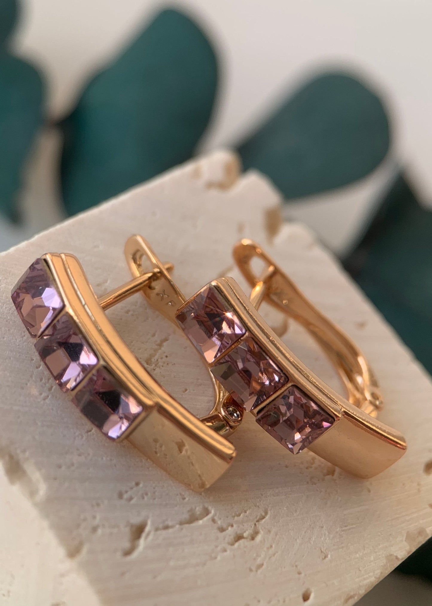 18K Real Gold Plated Purple Diamond Stud Earrings