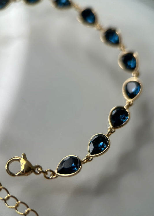 18K Real Gold Deep Blue sea Almond Shaped Diamond Bracelet