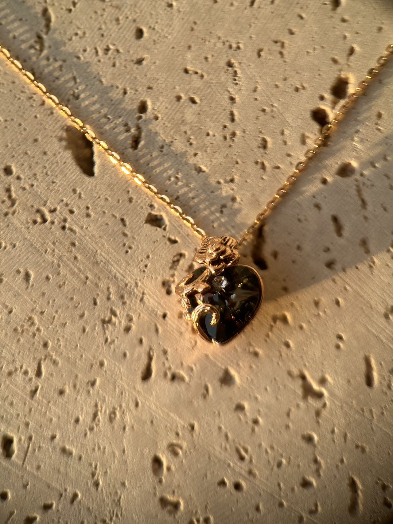 18K Real Gold Plated Black Heart Necklace