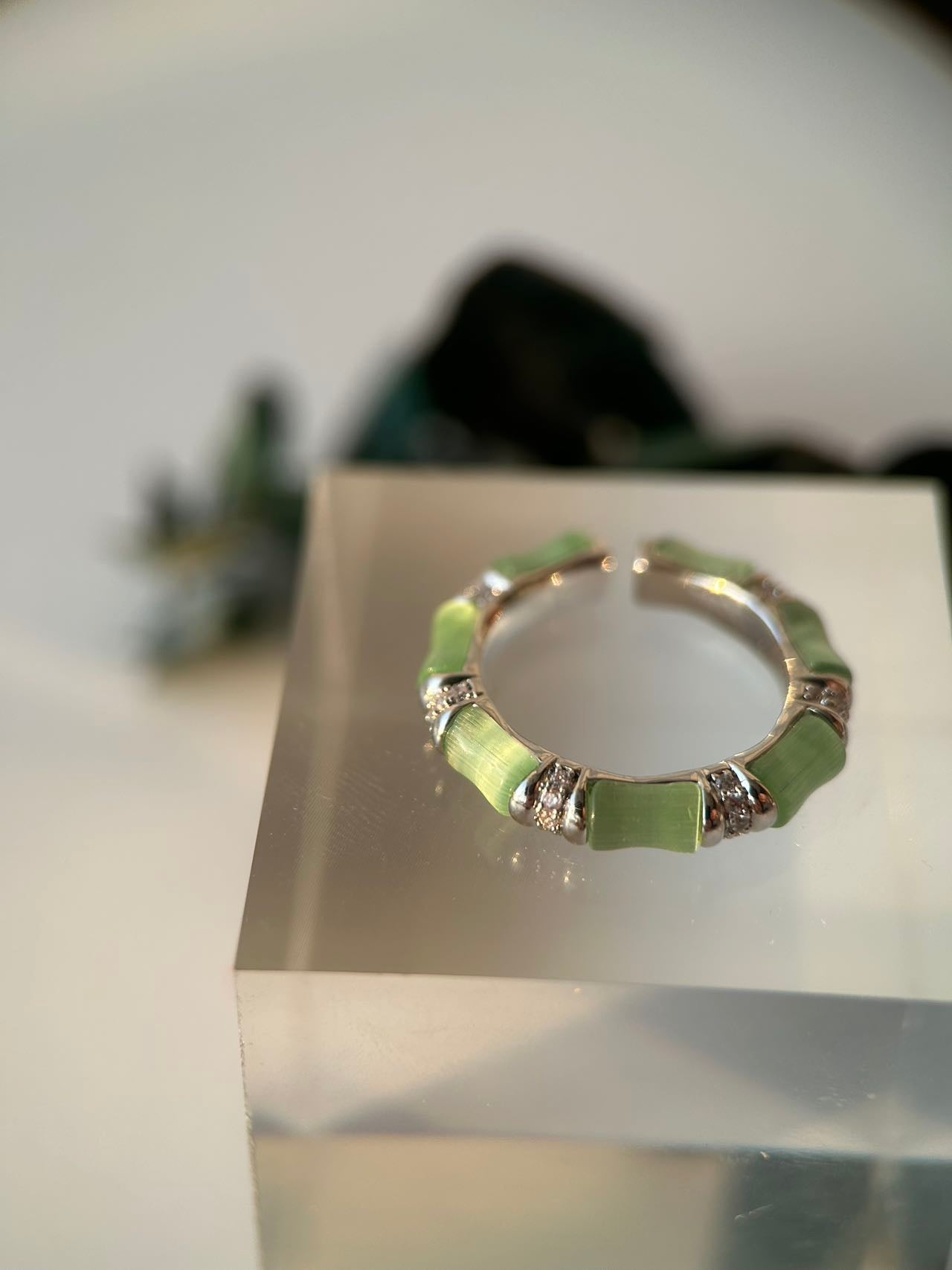 Green Jade, Sterling Silver Adjustable Ring