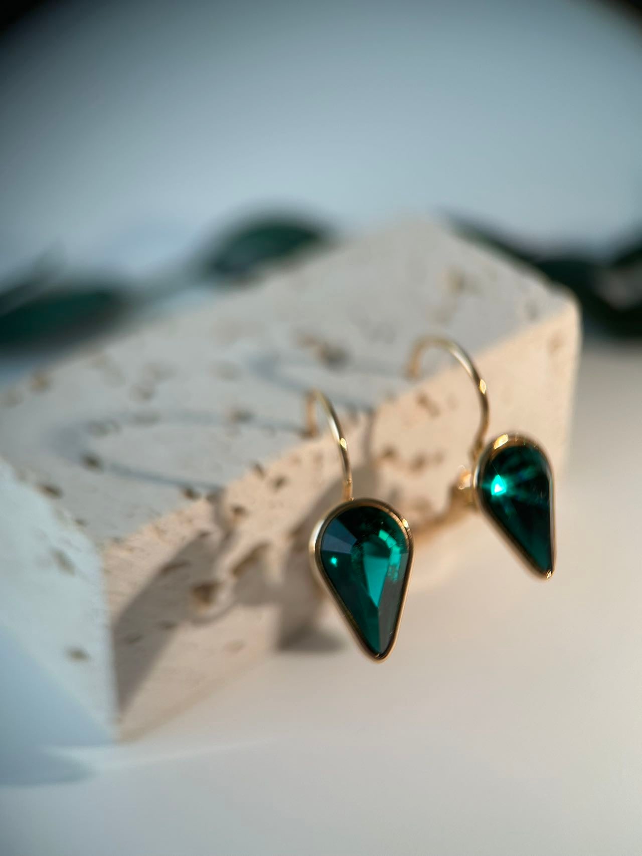 14K Real Gold Plated Forest Green Diamond Earrings