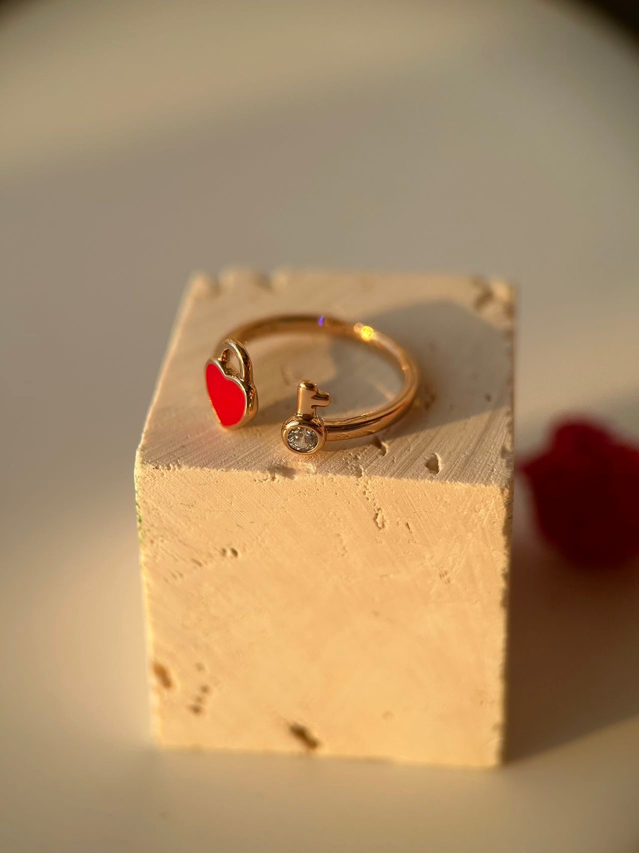 14K Real Gold Plated Heart and Lock Adjustable Ring