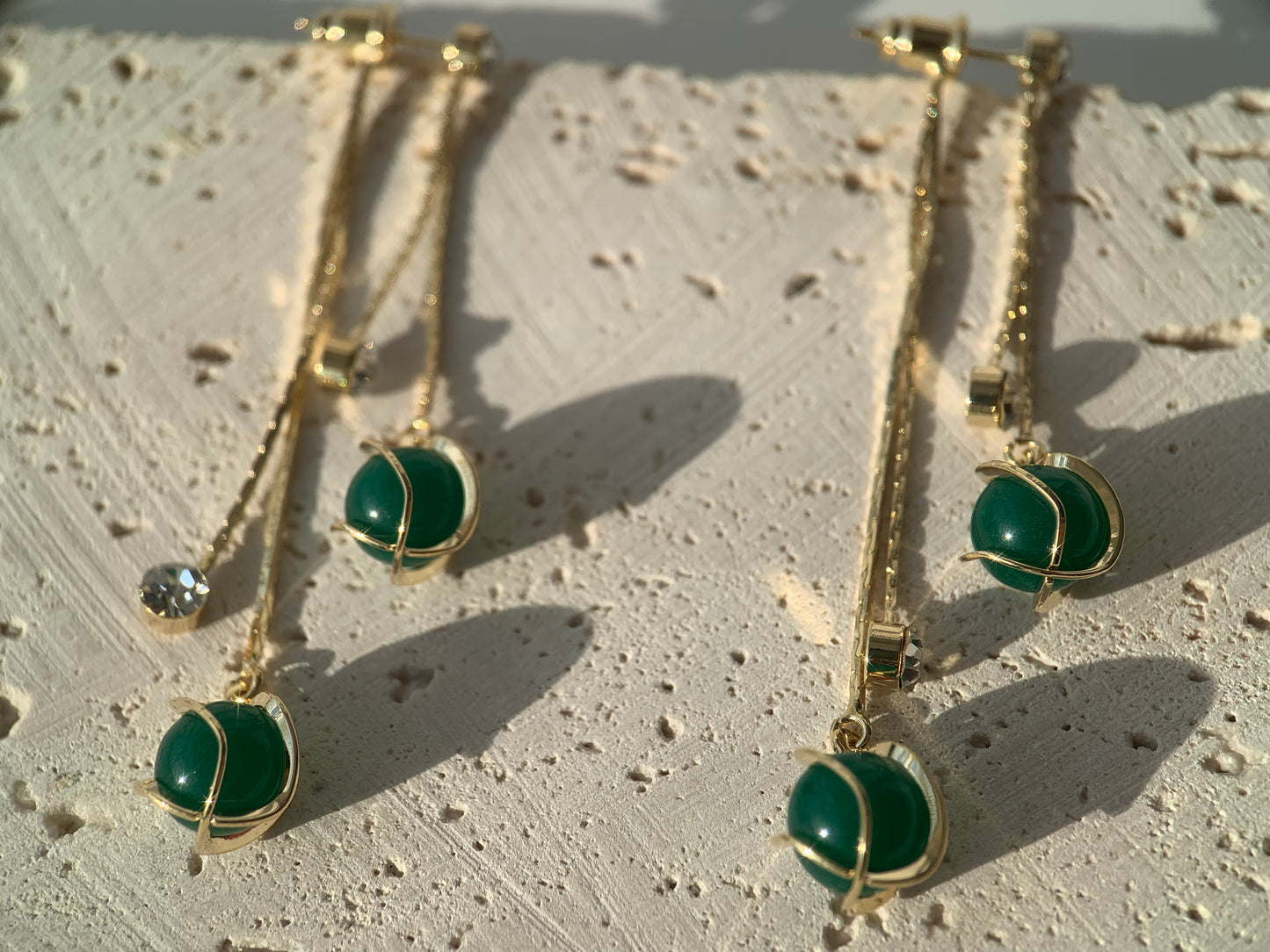 18K Real Gold Plated Forrest Green Dangle Earrings