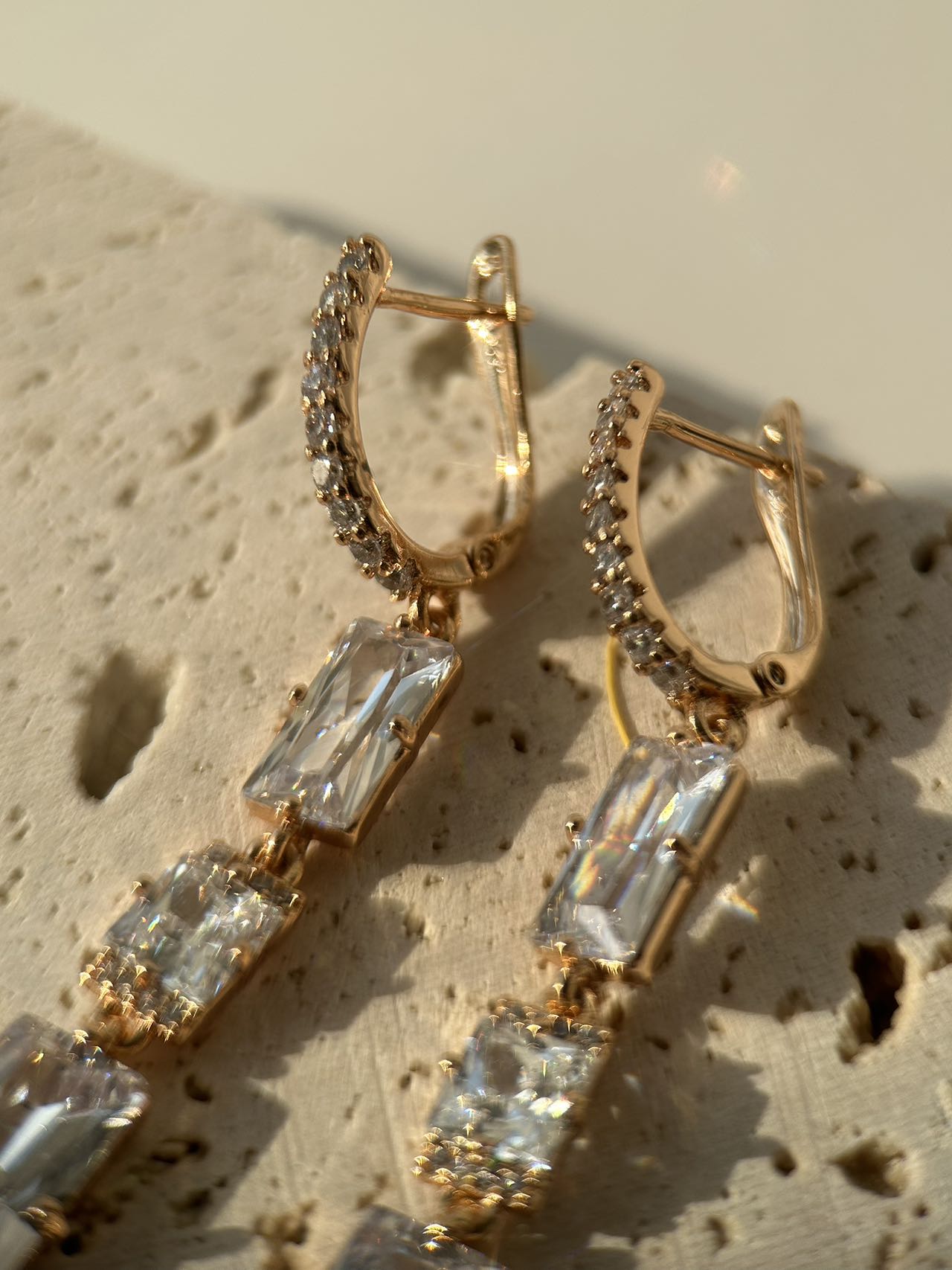 18K Real Gold Plated Diamond Dangle Earrings