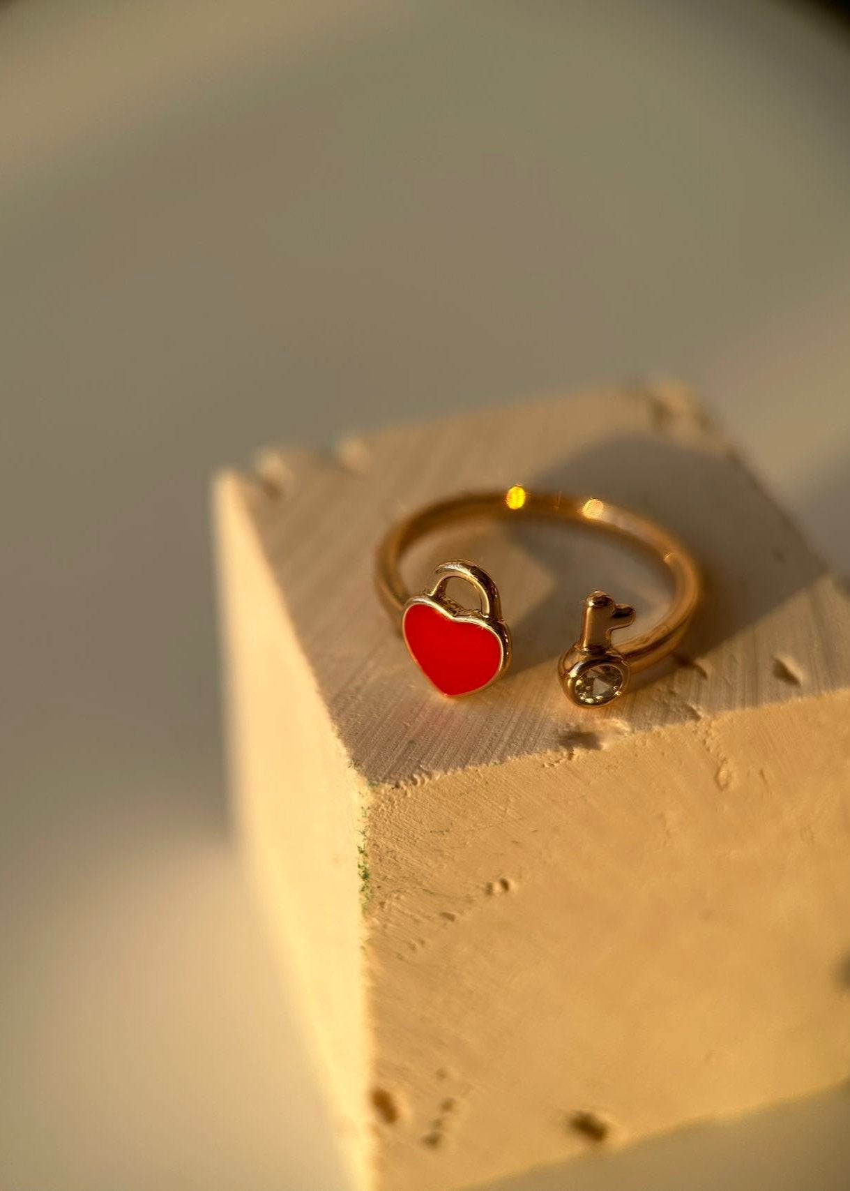 14K Real Gold Plated Heart and Lock Adjustable Ring