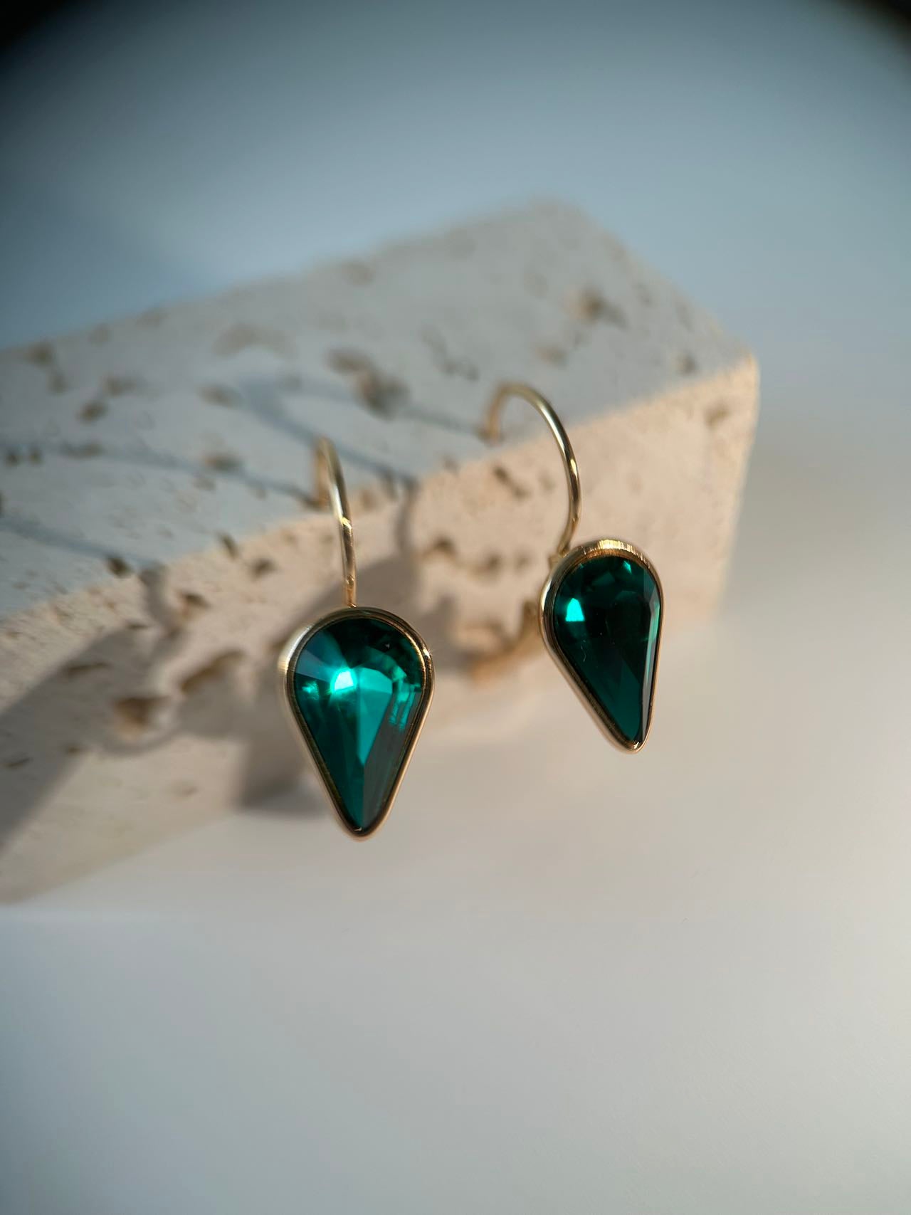 14K Real Gold Plated Forest Green Diamond Earrings