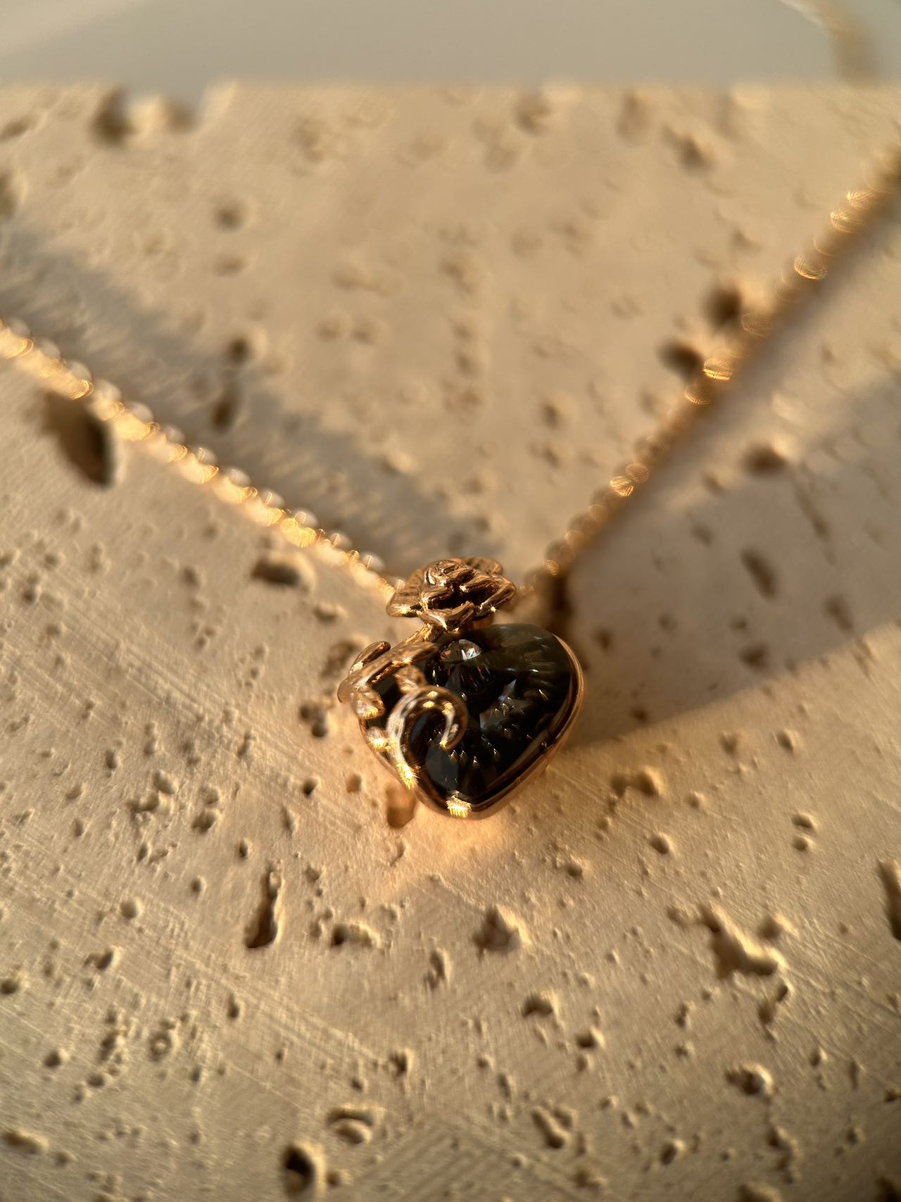 18K Real Gold Plated Black Heart Necklace