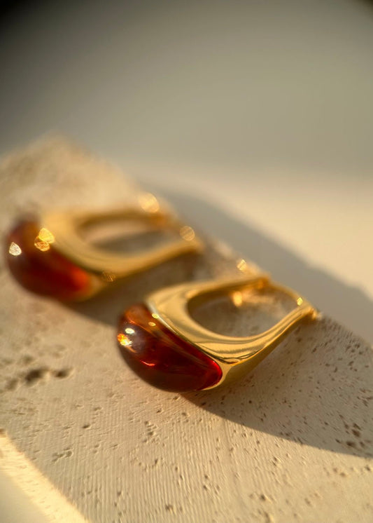 14K Real Gold Plated, Chestnut Brown Candy Drop Earrings