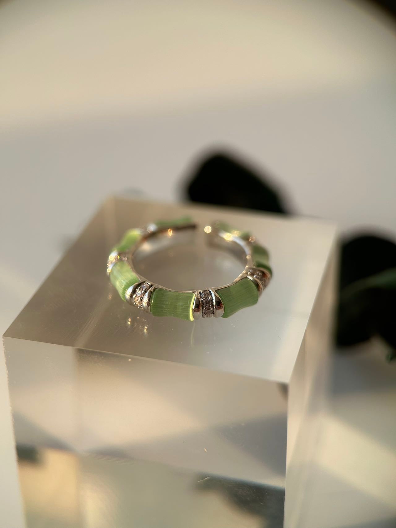 Green Jade, Sterling Silver Adjustable Ring