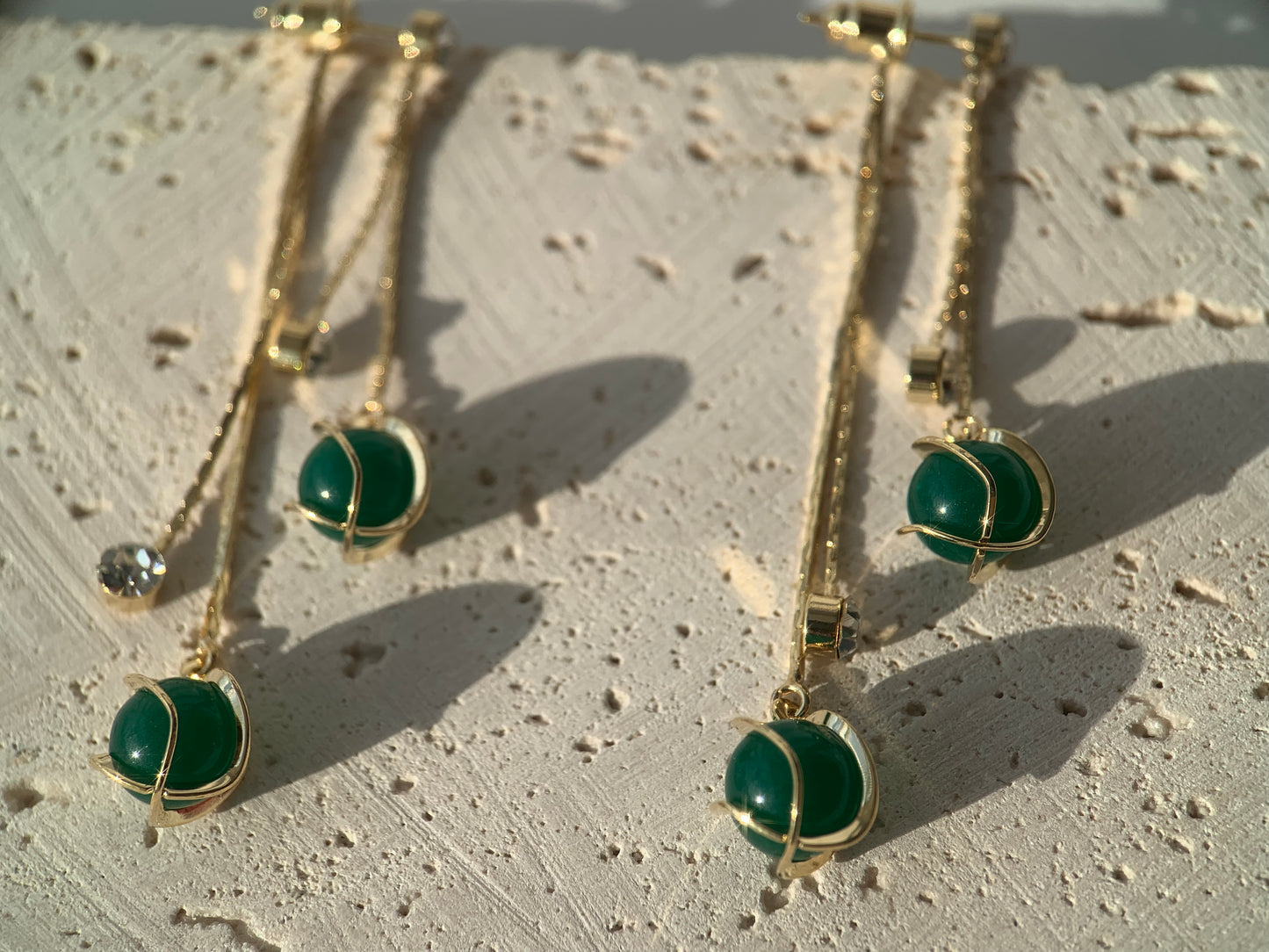 18K Real Gold Plated Forrest Green Dangle Earrings