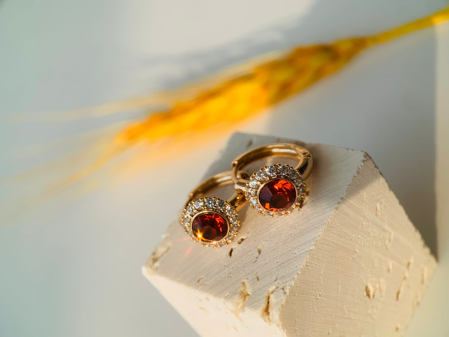 18K Real Gold Plated Red Diamond Earrings