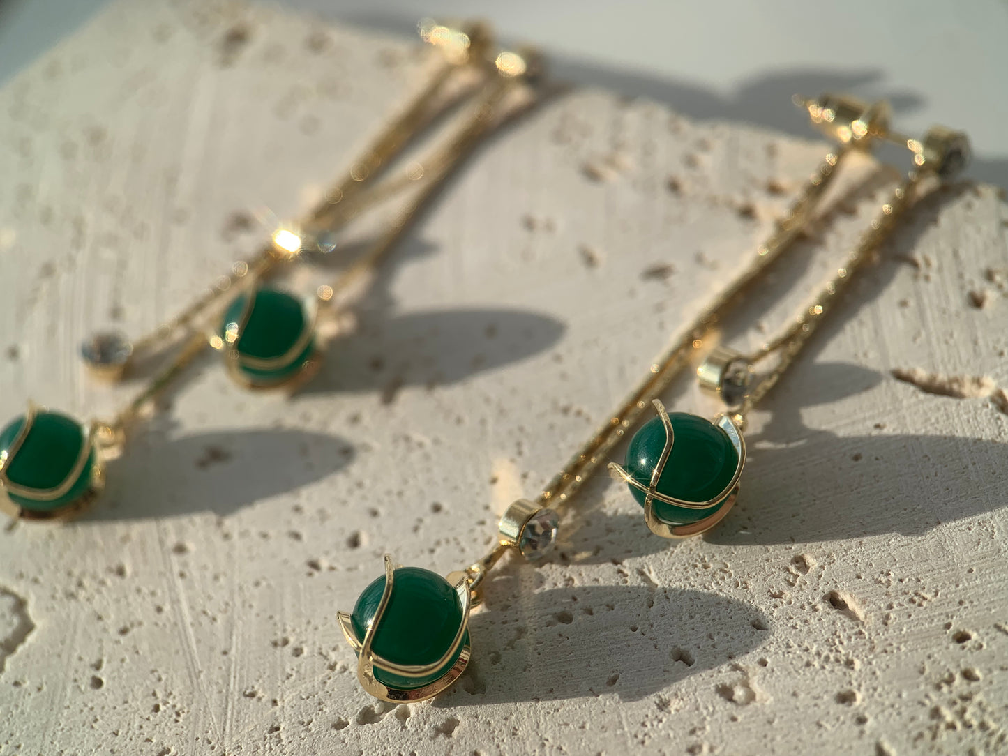 18K Real Gold Plated Forrest Green Dangle Earrings