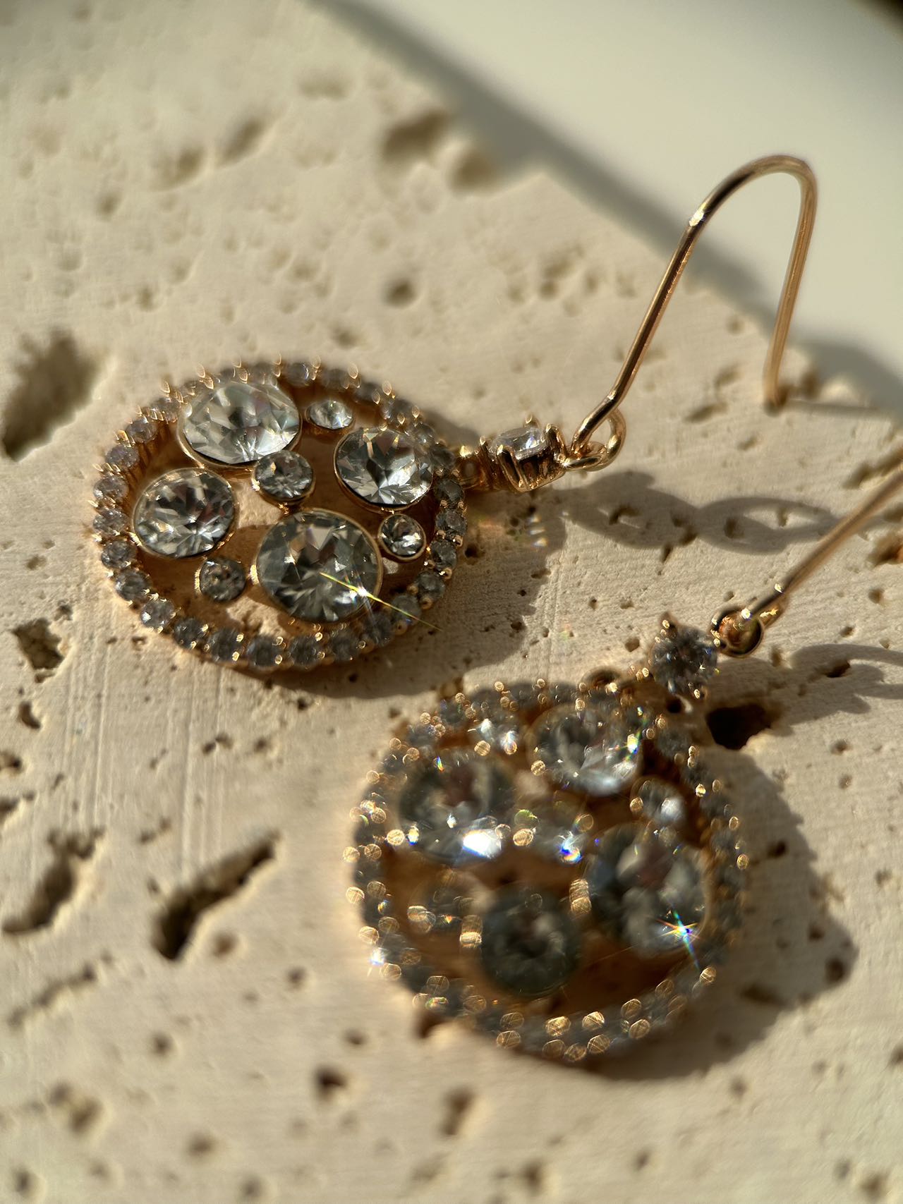 18K Real Gold Plated Diamond Dangle Earrings