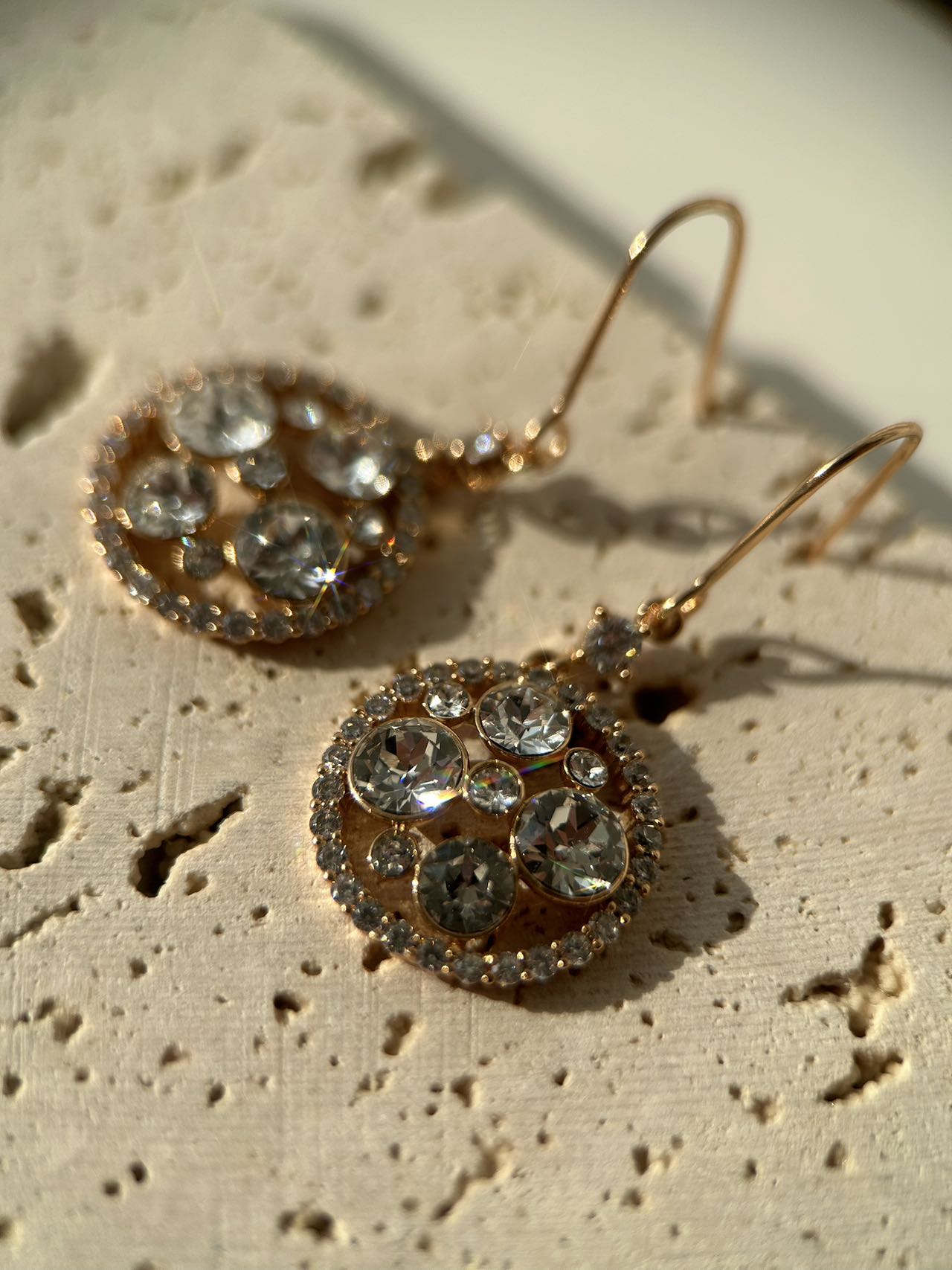 18K Real Gold Plated Diamond Dangle Earrings