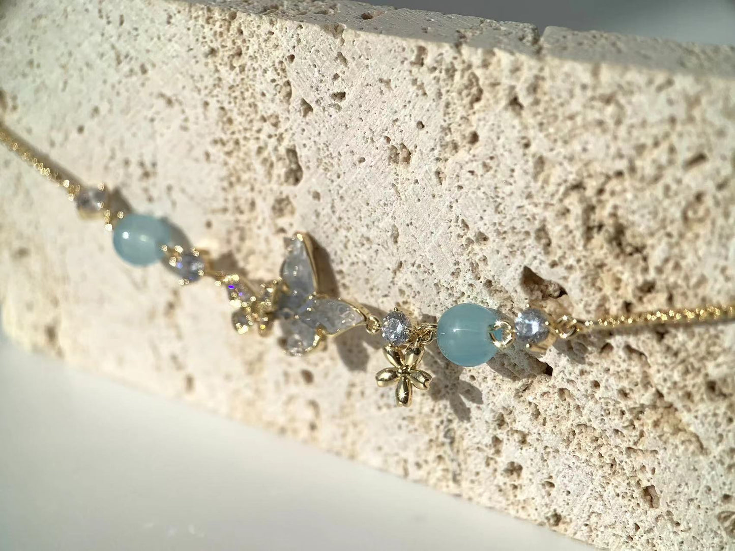 14K Real Gold Plated Blue Butterfly Bracelet.