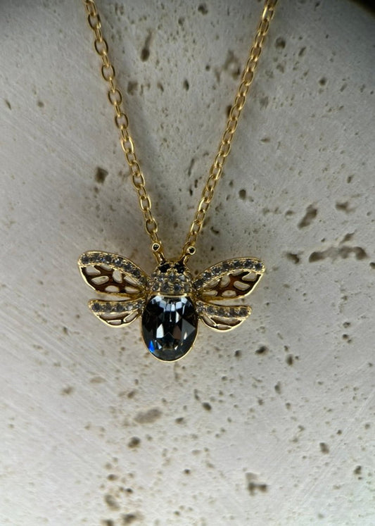 18K Real Gold Plated Black Diamond Bumble Bee Necklace