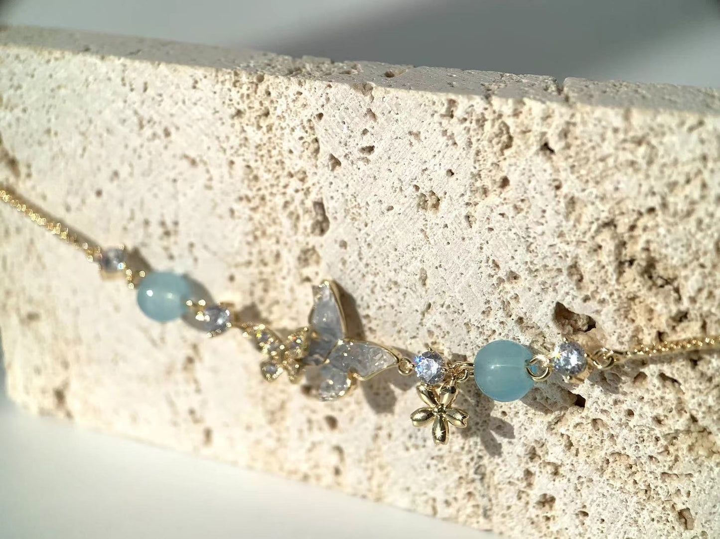 14K Real Gold Plated Blue Butterfly Bracelet.