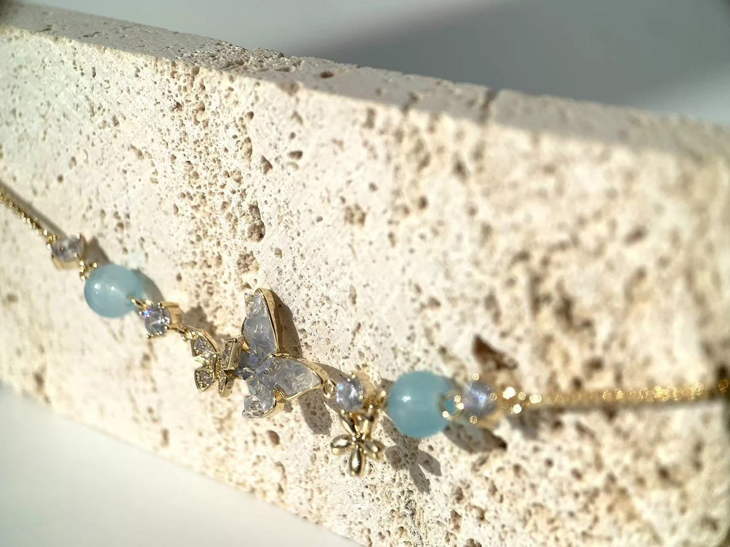 14K Real Gold Plated Blue Butterfly Bracelet.