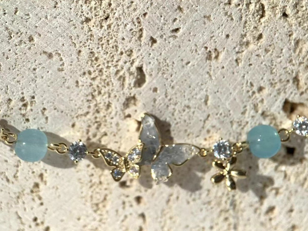 14K Real Gold Plated Blue Butterfly Bracelet.