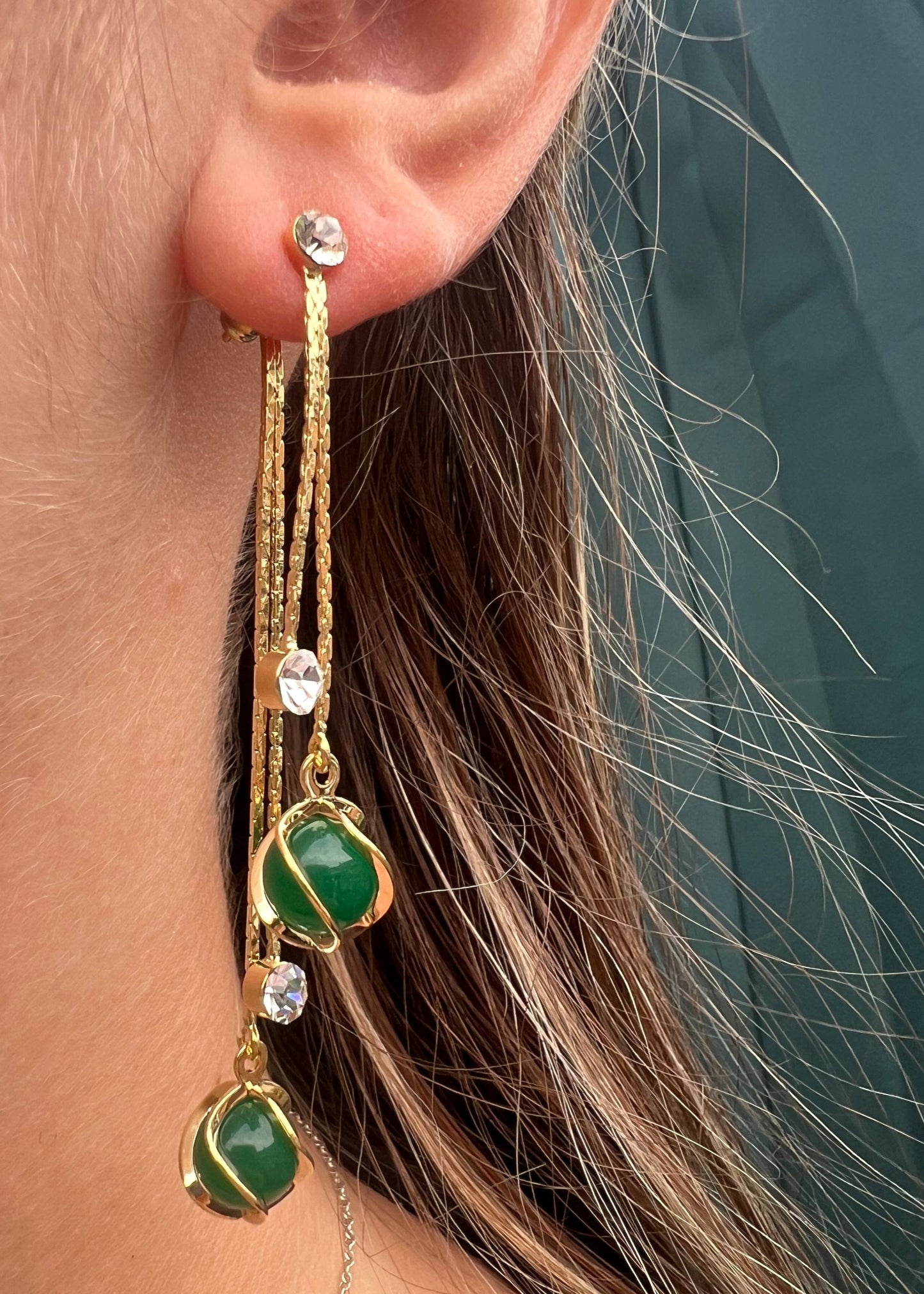 18K Real Gold Plated Forrest Green Dangle Earrings