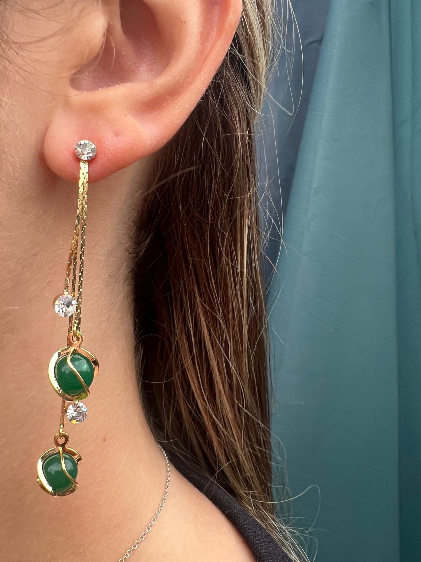 18K Real Gold Plated Forrest Green Dangle Earrings