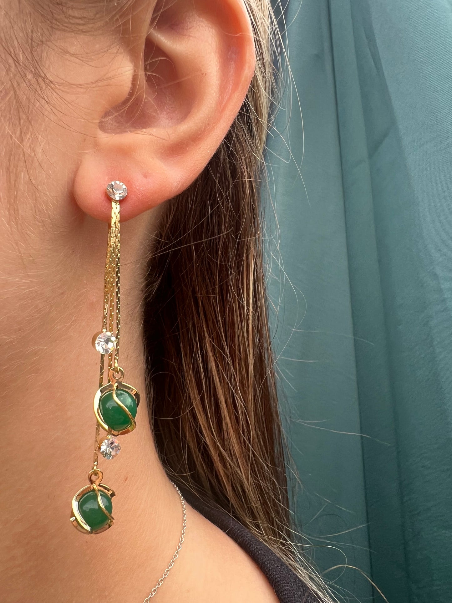 18K Real Gold Plated Forrest Green Dangle Earrings