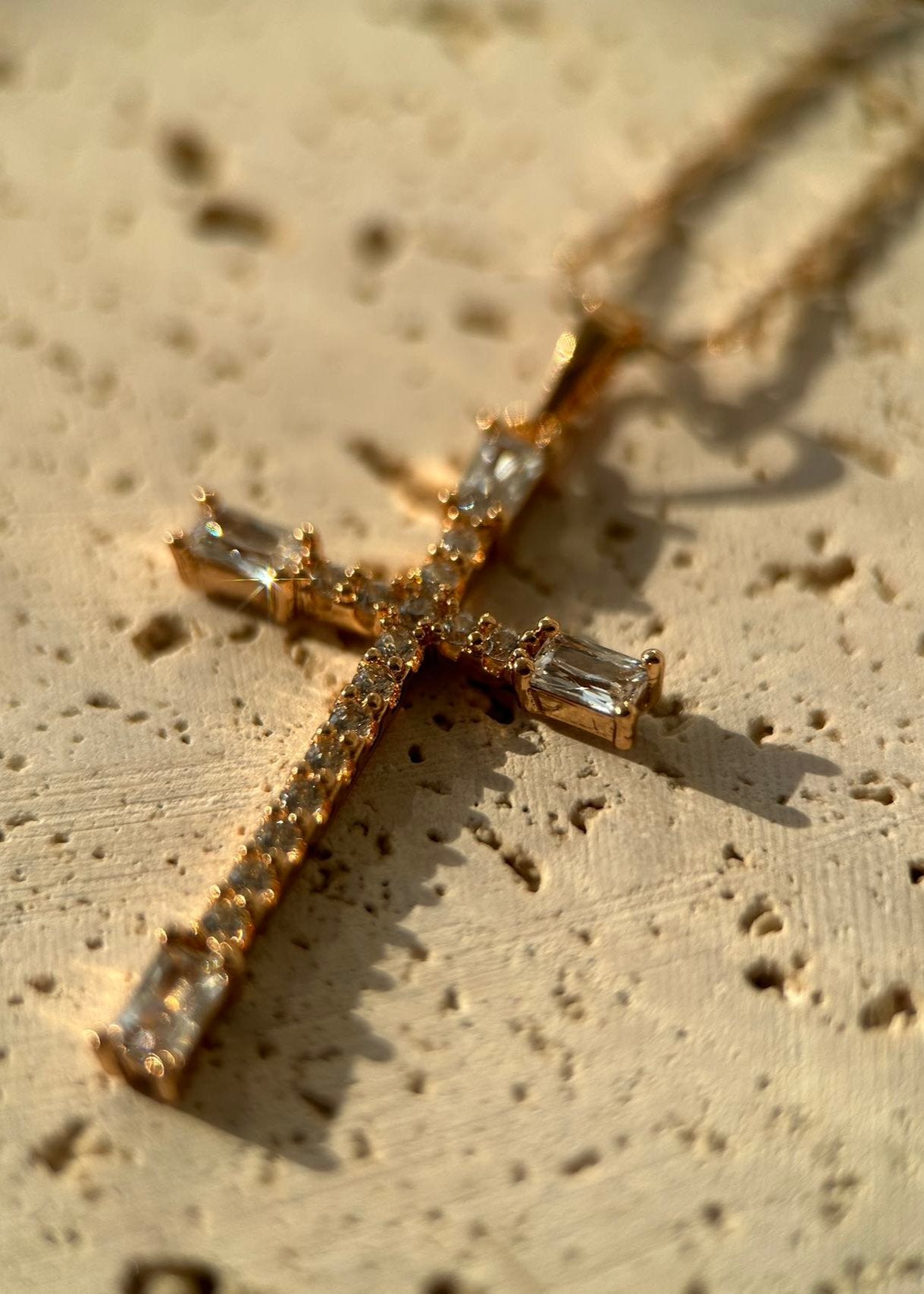 18K Real Gold Plated White Diamond Cross